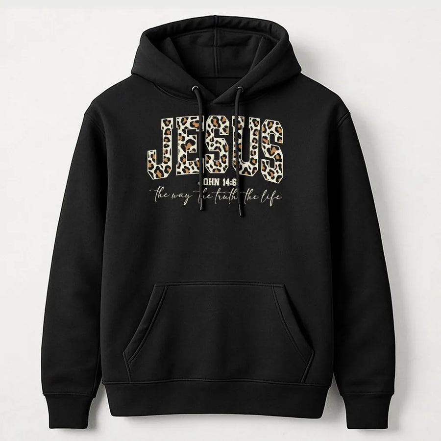 Christian Hoodie for Women | Cheetah Print Jesus Bible Verse Pullover | Premium Cotton Blend | Faith Based Religious Gift