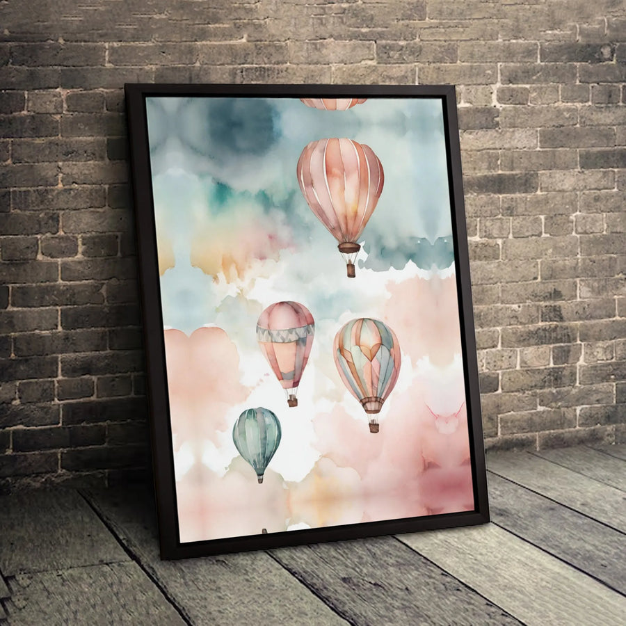 Hot Air Balloon Wall Art | Watercolor Pastel Clouds Print | Premium Gallery Wrapped Canvas | Nursery & Living Room Decor Gift