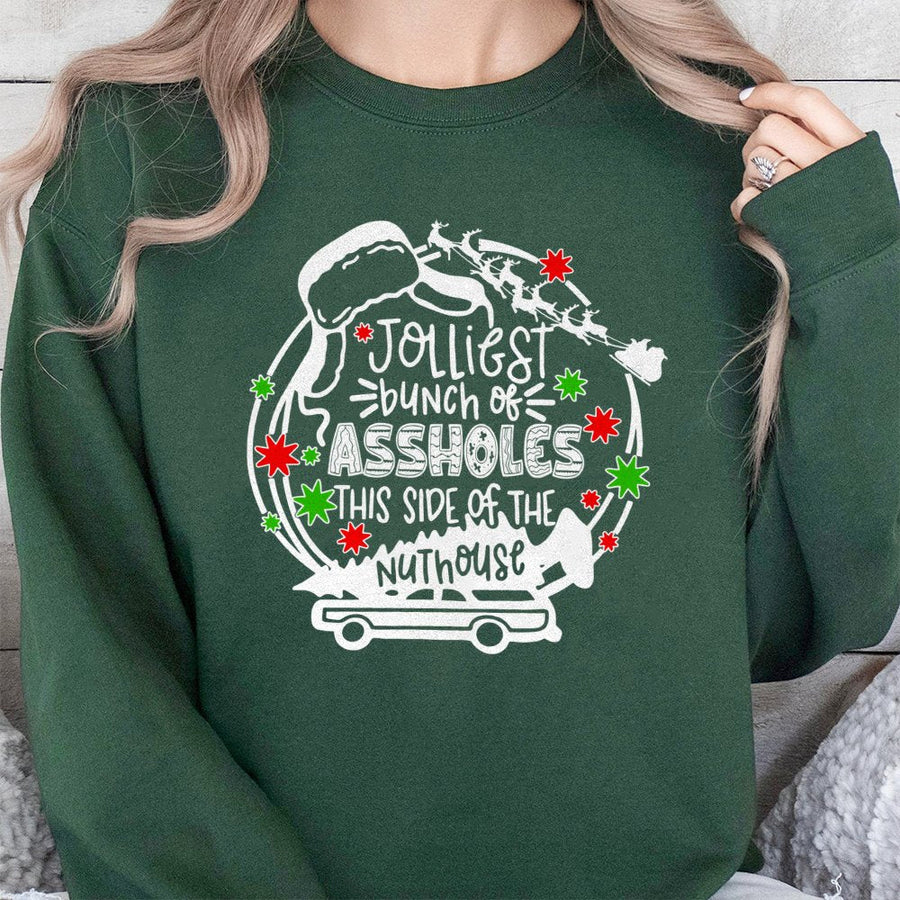 Jolliest Bunch Sweatshirt | Funny Christmas Holiday Quote | Unisex Premium Cotton Blend | Gift for Family Holiday Parties