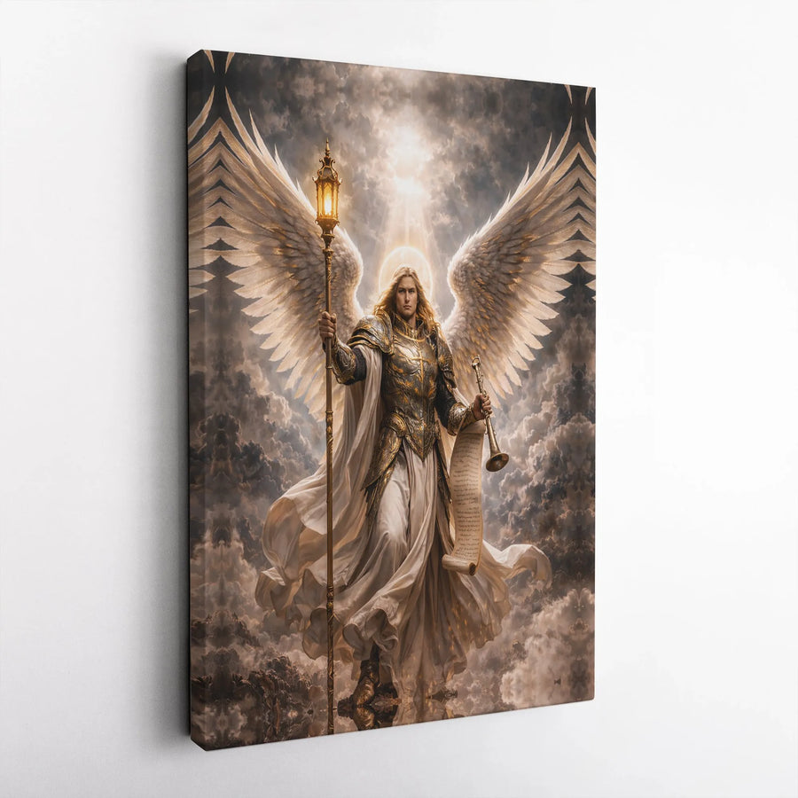 Archangel Canvas Wall Art | Guardian Angel of Light Painting | Premium Gallery Wrapped Canvas | Spiritual Christian Decor Gift