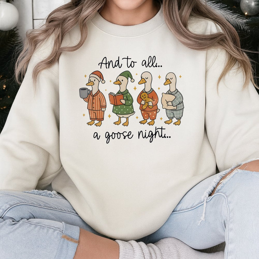 Cute Goose Christmas Sweatshirt | Funny Pajama Geese Graphic | Premium Cotton Blend Crewneck | Holiday Gift For Duck Lovers