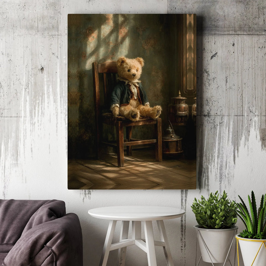 Vintage Teddy Bear Wall Art | Nostalgic Victorian Toy Illustration | 1.25-Inch Gallery-Wrapped Premium Canvas | Classic Home Decor Gift