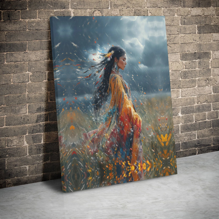 Native American Woman Wall Art | Stormy Abstract Portrait Canvas | Premium 1.25-Inch Gallery Wrap | Spiritual Home Decor Gift