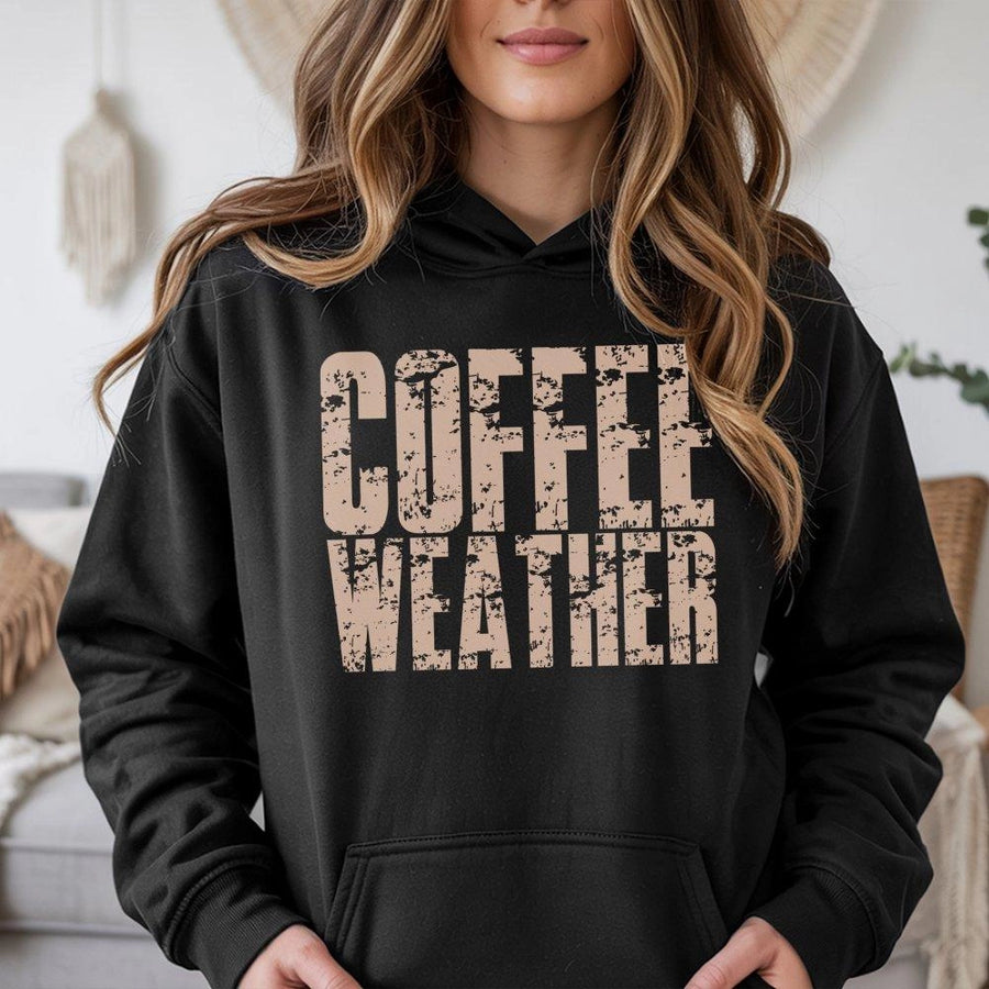 Coffee Weather Hoodie | Cozy Distressed Graphic Sweatshirt | Premium Cotton-Blend Fleece | Gift For Coffee Lovers And Autumn Style
