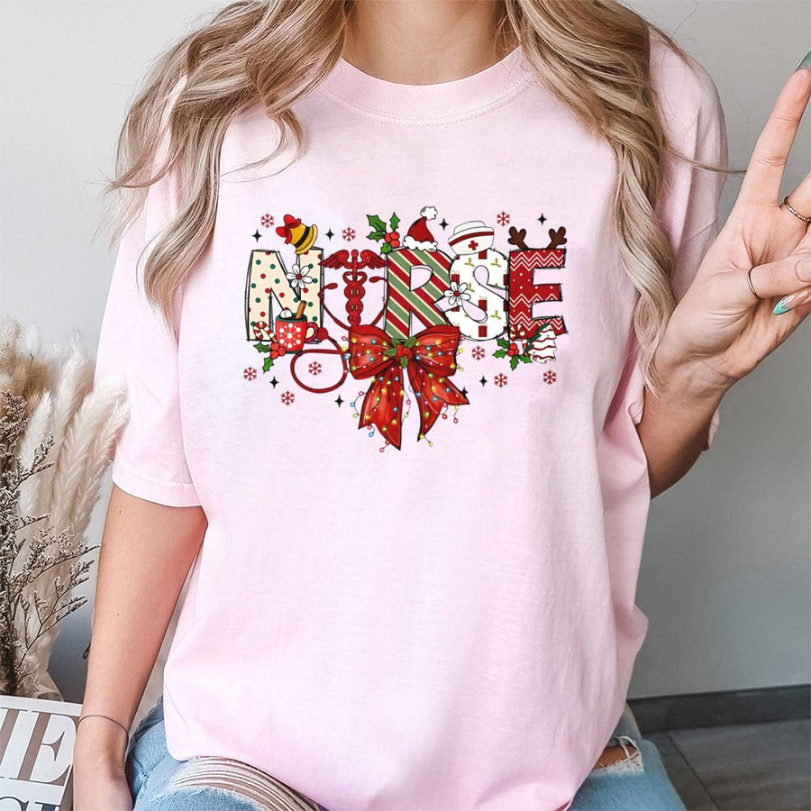 Christmas Nurse T-Shirt | Festive Stethoscope Holiday Graphic | 100% Cotton Premium Quality | Perfect Nursing School Graduation Gift For Her