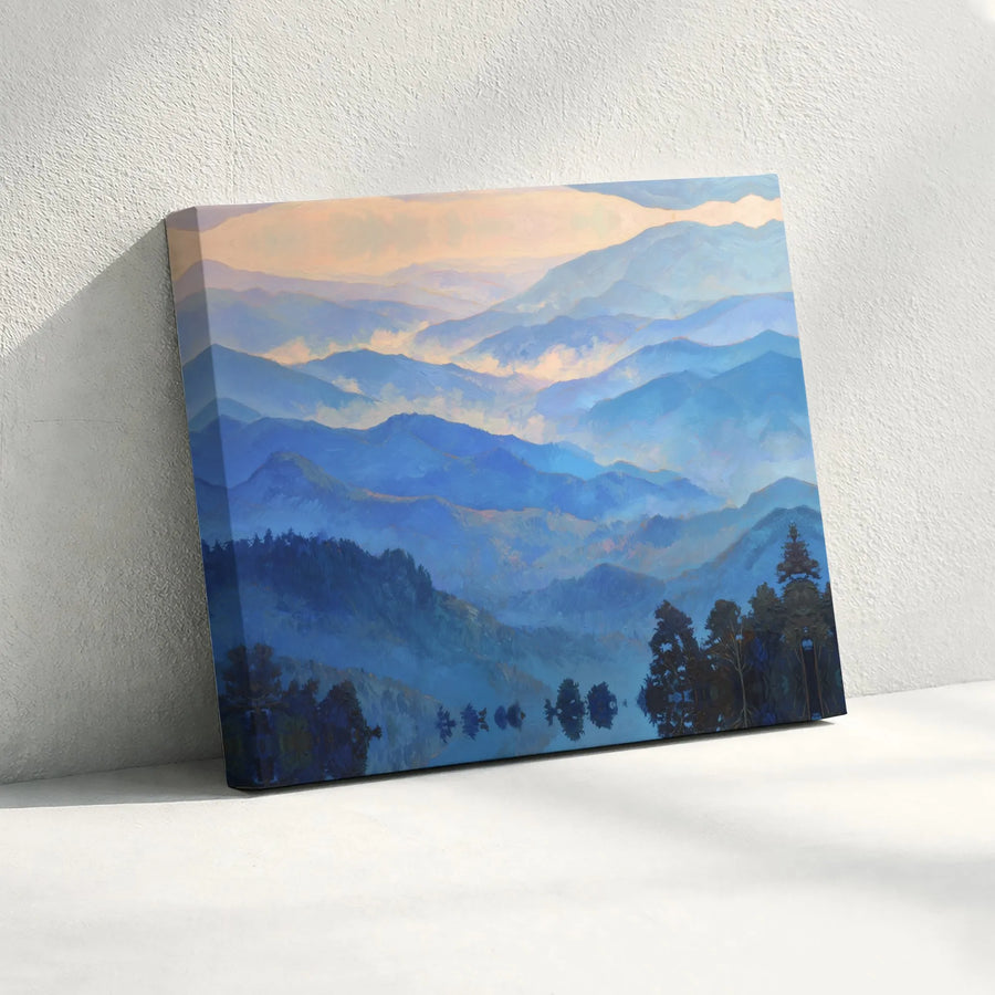 Misty Blue Mountain Canvas Art | Serene Landscape Wall Decor | Premium Fade-Resistant Gallery Wrap | Gift for Nature Lovers & Home Office