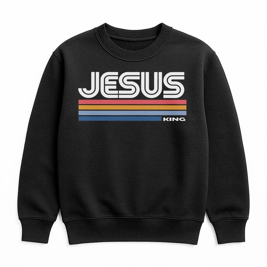 Jesus King Sweatshirt | Retro 70s Style Graphic Design | Premium Cotton Blend | Christian Faith Gift for Men and Women
