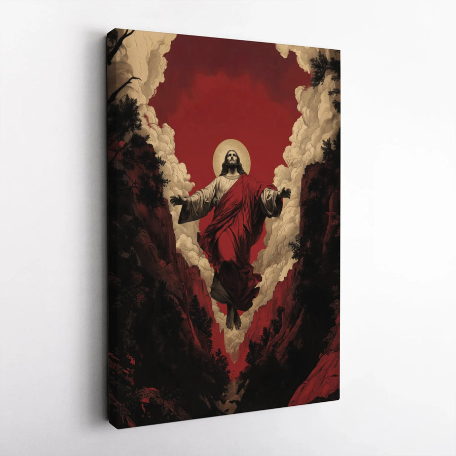 Jesus Ascension Canvas Wall Art | Dramatic Red Sky Christian Art | Premium Gallery Canvas | Christian Home Decor Gift