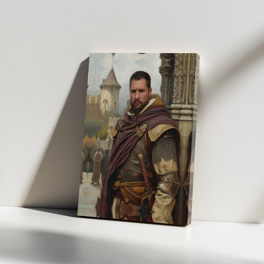 Medieval Knight Wall Art | Bearded Warrior Portrait Canvas | Gallery Wrapped Home Decor | Gift for Fantasy History Buffs