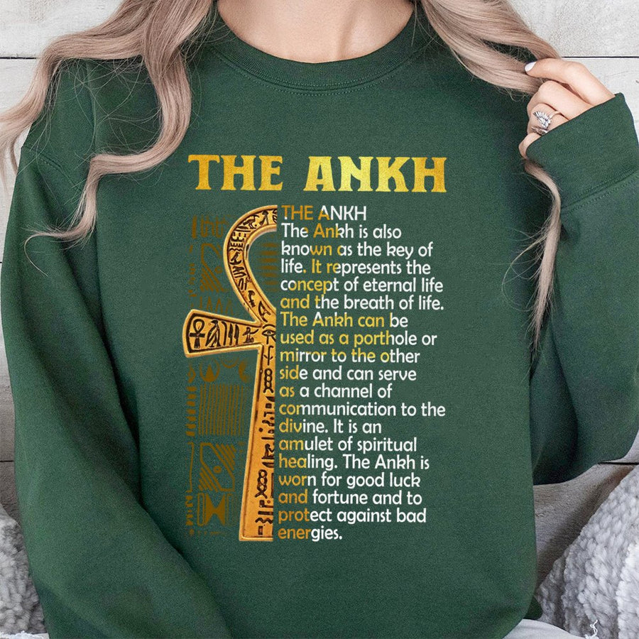 Ankh Symbol Definition Sweatshirt | Ancient Egyptian Key Of Life Design | Premium Cotton Blend Crewneck | Spiritual Awakening Gift For Him And Her