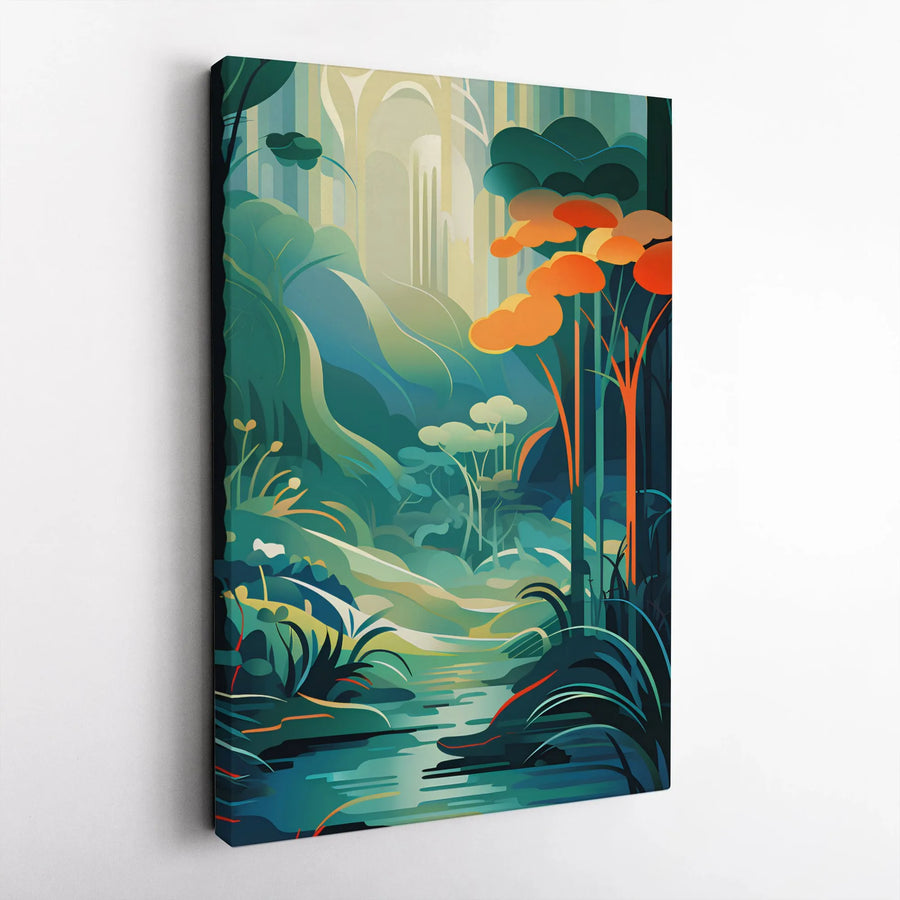 Abstract Forest River Canvas Print | Modern Nature Landscape Wall Art | Gallery-Quality 1.25 Inch Profile | Premium Home Decor Gift