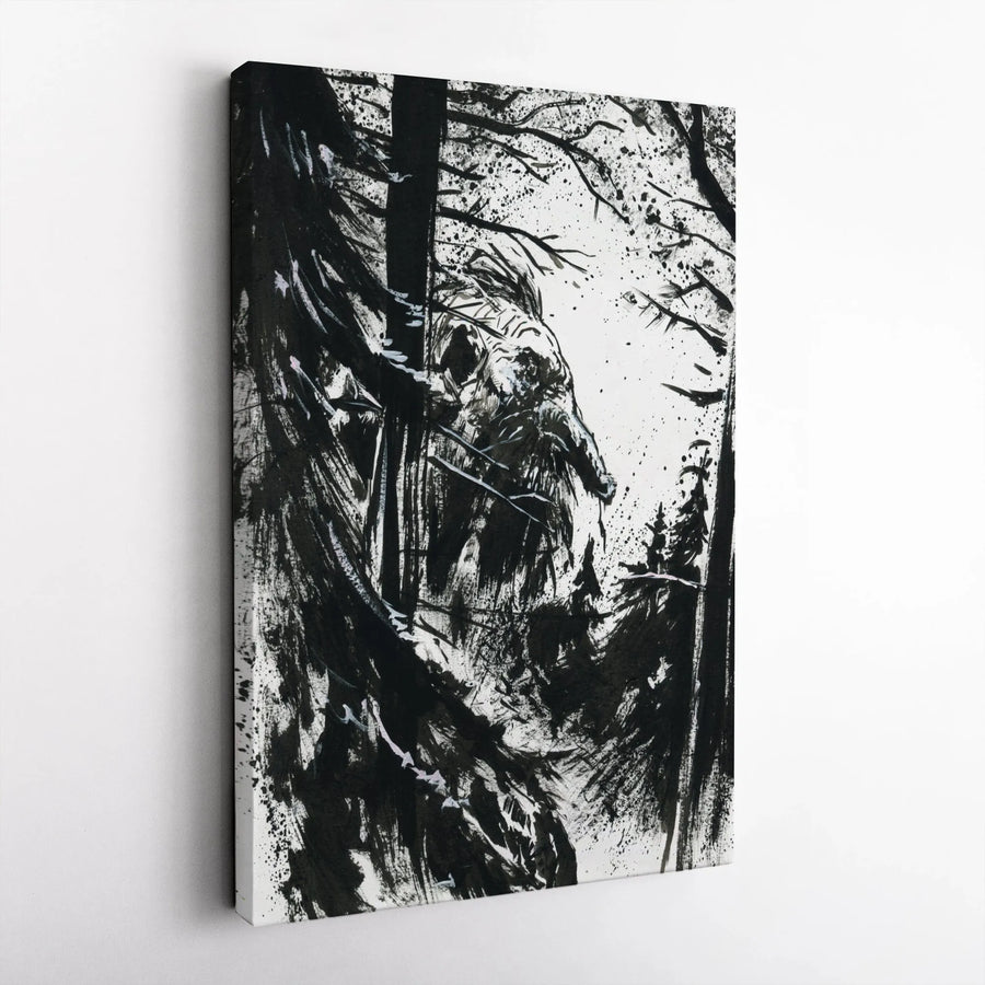 Dark Forest Monster Canvas Print | Abstract Ink Painting Wall Art | Premium 1.25" Gallery Wrap | Gothic Home Office Decor Gift