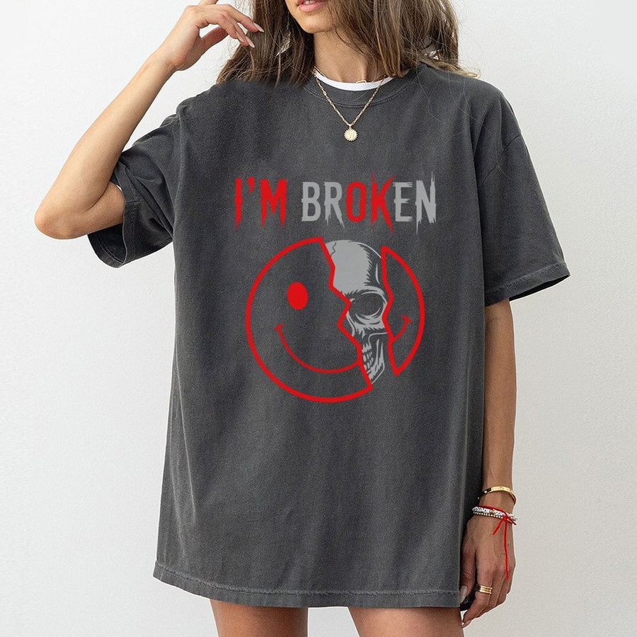 I'm Broken Skull Smiley Face T-Shirt | Edgy Grunge Aesthetic Graphic Tee | 100% Cotton Premium Quality | Unisex Dark Fashion Gift for Goth Enthusiasts
