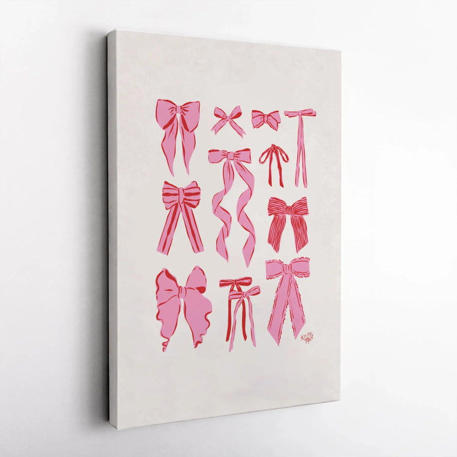 Pink Bows Canvas Wall Art | Coquette Aesthetic Ribbon Print | Premium Gallery Wrapped Canvas | Preppy Dorm Room Decor Gift for Her