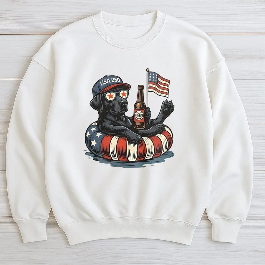 USA 250th Anniversary Sweatshirt | Funny Black Lab Dog with American Flag | Cozy Cotton Blend | Patriotic Gift for Dog Dad