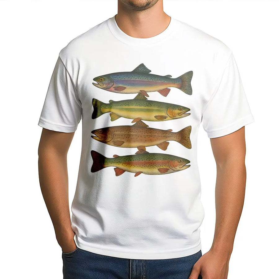 Trout Fishing T-Shirt | Vintage Scientific Illustration Fish Art | Premium 100% Cotton Tee | Gift for Angler & Fly Fisherman