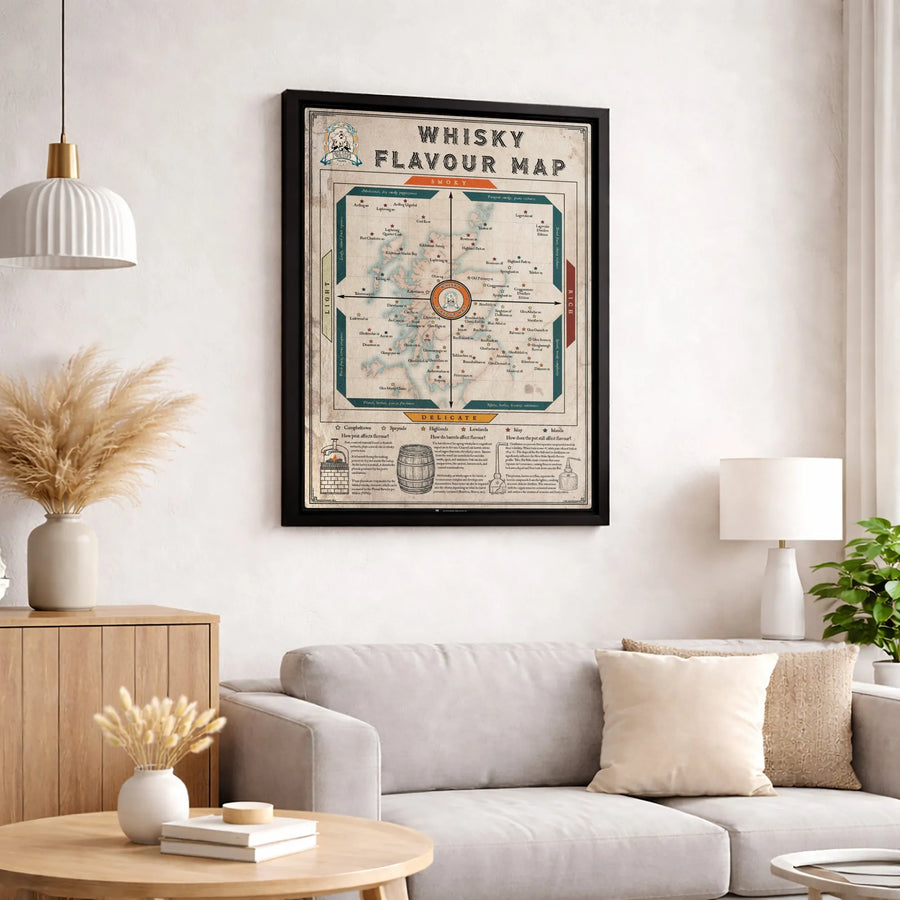 Whisky Flavour Map Canvas | Vintage Scotland Distillery Regions Art | Premium Gallery Wrapped Print | Bar Decor Gift for Whiskey Lovers