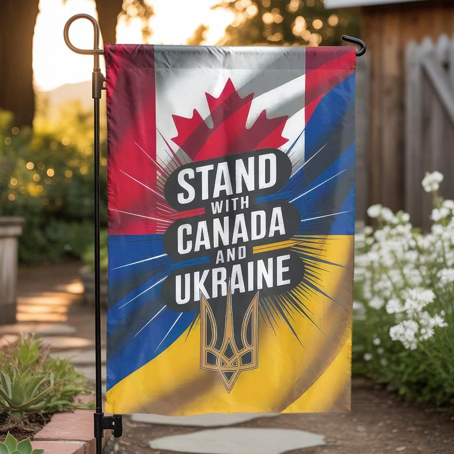 Stand With Canada and Ukraine Garden Flag | Double-Sided Patriotic Support Decor | Weather-Resistant Premium Polyester | Durable Outdoor Yard Gift