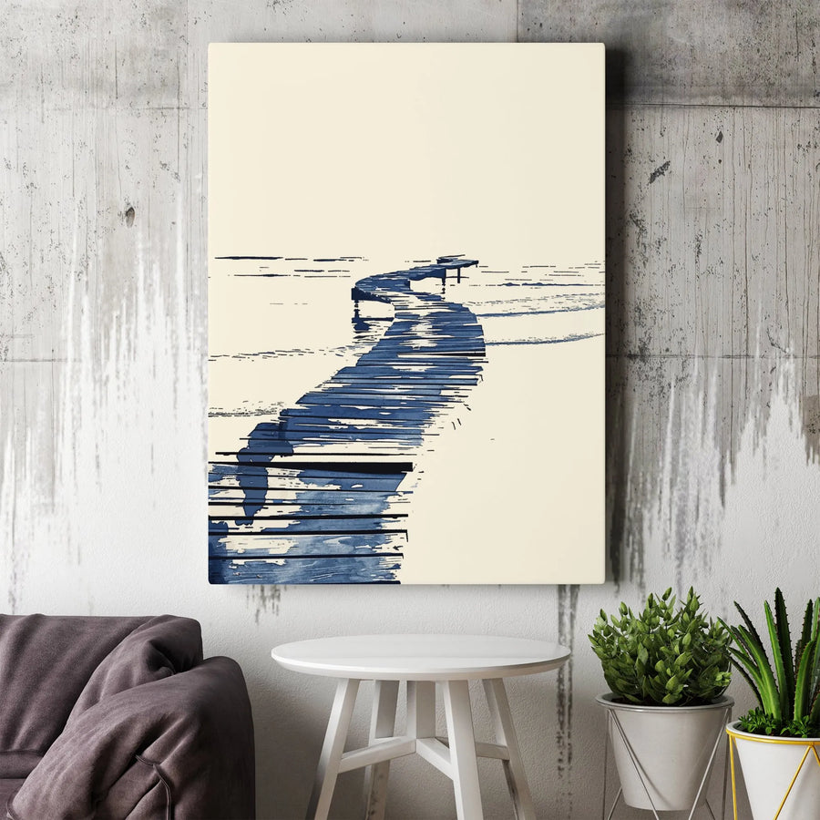 Abstract Pier Canvas Wall Art | Minimalist Coastal Sketch Design | Premium 1.25" Thick Gallery Wrap | Modern Home Decor Gift