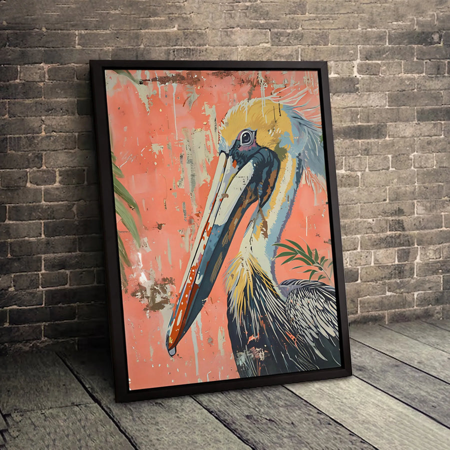Coastal Pelican Wall Art | Distressed Tropical Bird Print | Premium 1.25" Thick Gallery Canvas | Beach House & Living Room Decor