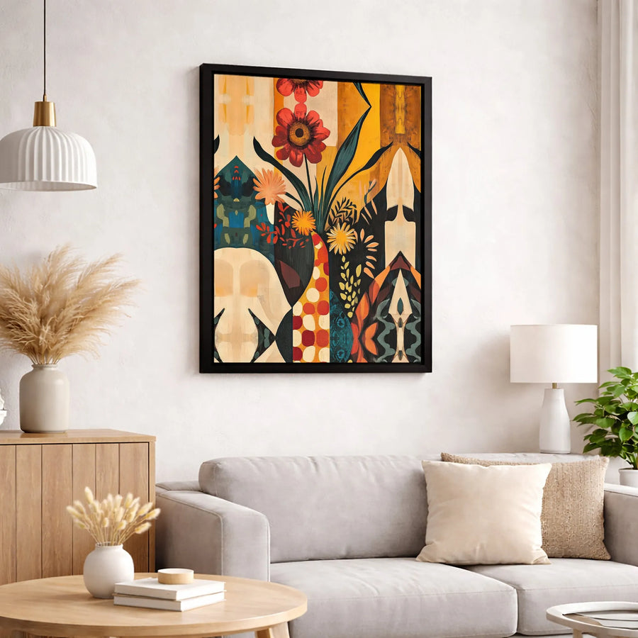 Abstract Floral Canvas Wall Art | Geometric Mid-Century Modern Print | Premium Gallery Wrap 1.25" Profile | Vibrant Home Office Decor Gift