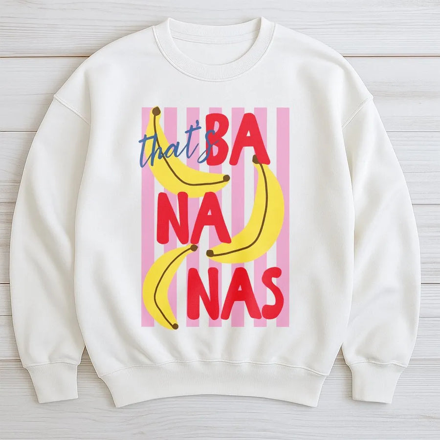 Thats Bananas Sweatshirt | Funny Retro Fruit Pun Graphic | Cozy Cotton Blend Pullover | Trendy Summer Aesthetic Gift for Women