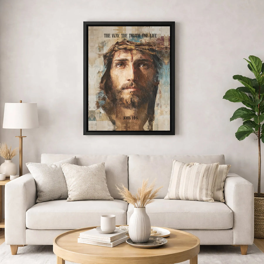 Jesus Canvas Wall Art | John 14:6 The Way The Truth The Life | Premium Gallery Wrap Decor | Christian Religious Gift For Home And Church