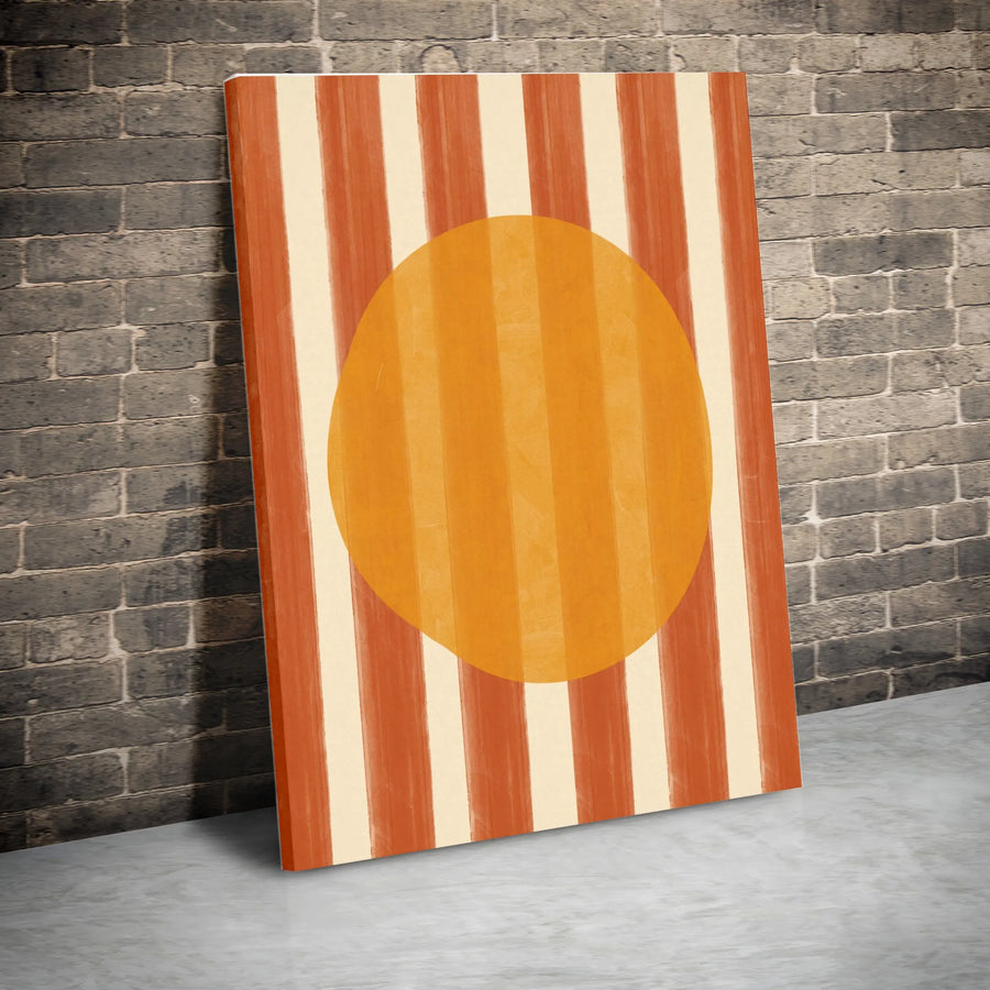 Abstract Sun Canvas Wall Art | Mid-Century Modern Striped Circle Print | Premium Thick Canvas | Boho Nursery Decor Gift