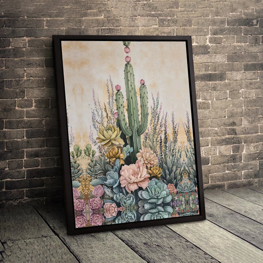 Watercolor Cactus Canvas Wall Art | Botanical Succulent Desert Garden Print | Premium 1.25-inch Thick Gallery Wrap | Modern Home Office Decor
