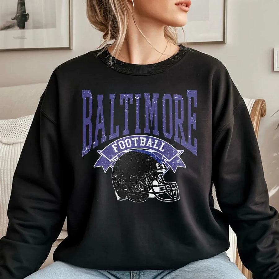 Baltimore Football Sweatshirt | Distressed Helmet Graphic | Premium Cotton Blend | Unisex Sport Gift for Fans