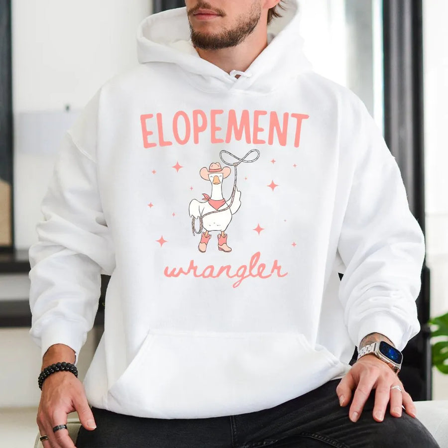 Elopement Wrangler Hoodie | Funny Cowboy Goose Design | Premium Cotton-Blend Pullover | Cute Behavioral Therapist & Special Ed Teacher Gift