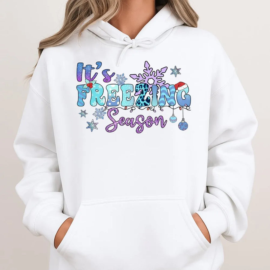 It’s Freezing Season Hoodie | Snowflake Christmas Graphic Print | Premium Cotton-Blend Fleece | Cozy Winter Holiday Gift For Family