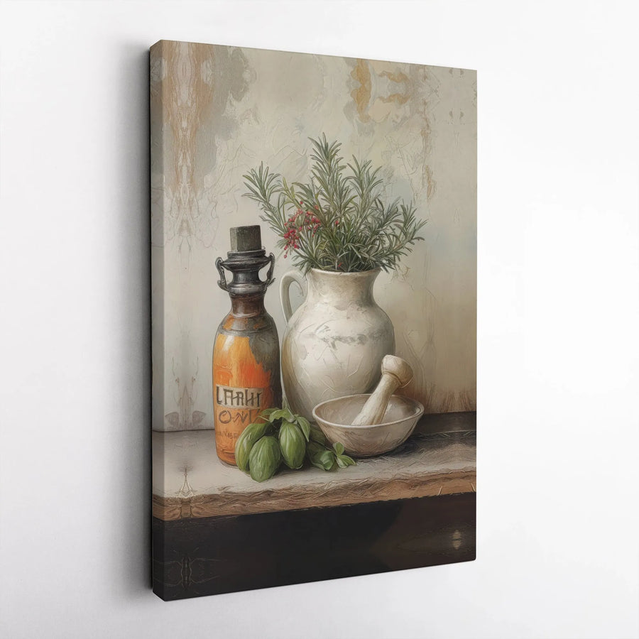 Apothecary Still Life Canvas Wall Art | Vintage Herb Garden Decor | Premium Gallery Wrap Print | Kitchen and Home Office Botanical Gift