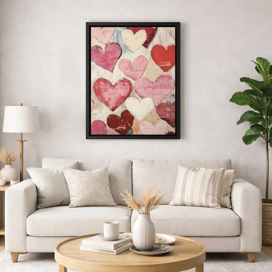 Abstract Heart Wall Art | Textured Red and Pink Oil Style Canvas | Gallery Wrapped Premium Print | Romantic Modern Home Decor Gift