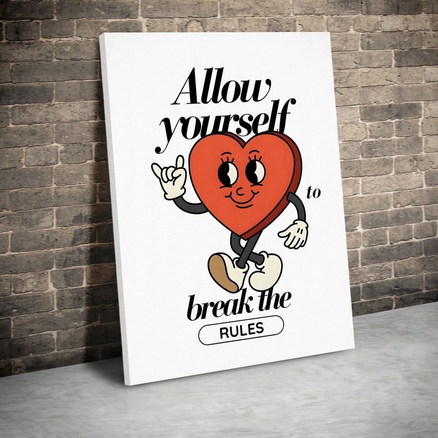 Allow Yourself To Break The Rules Wall Art | Retro Cartoon Heart Graphic | Premium Gallery Canvas | Aesthetic Bedroom Decor Gift