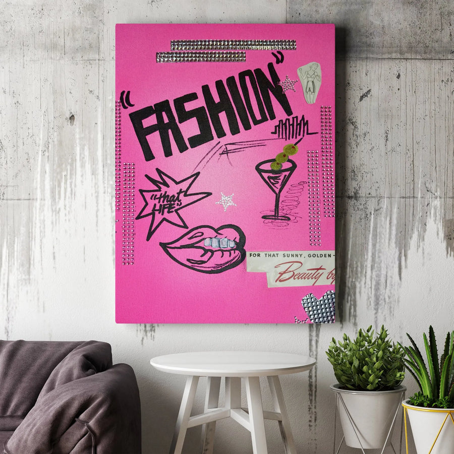 Fashion Wall Art Canvas | Pink Aesthetic Collage Print | Premium Gallery Wrapped Decor | Chic Gift For Her Modern Bedroom