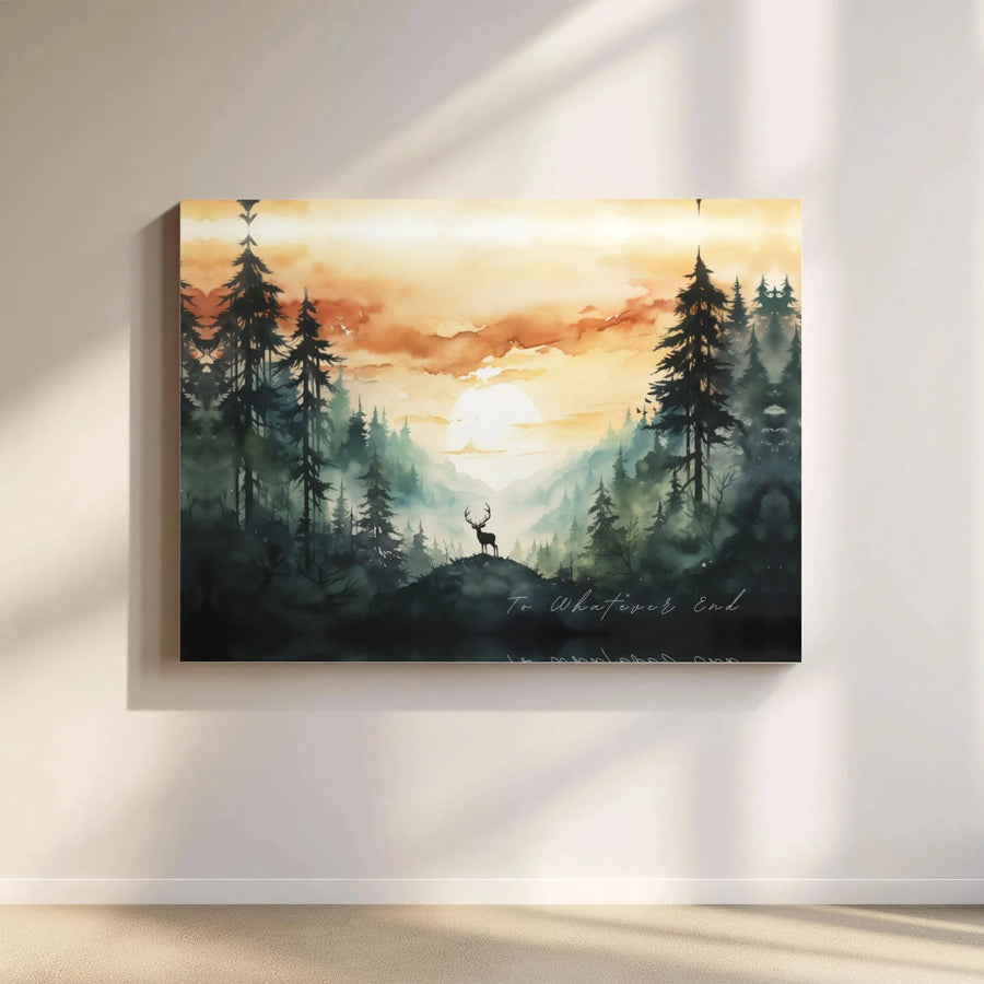 Forest Stag Canvas Wall Art | Watercolor Sunset Deer Landscape | Premium 1.25 Inch Gallery Wrap | Nature Inspired Home Decor Gift