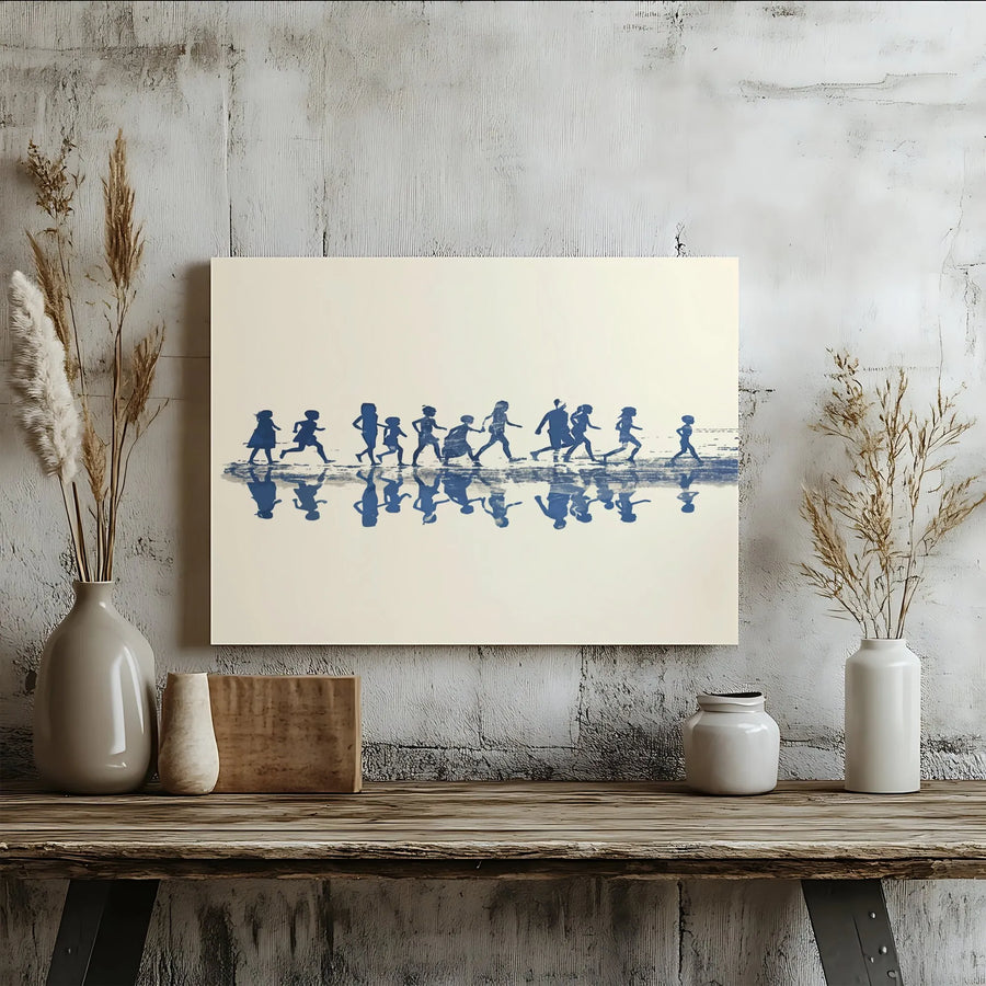 Children Silhouette Canvas Art | Minimalist Kids with Reflection Print | Premium Gallery-Wrapped Wall Decor | Nursery & Playroom Gift