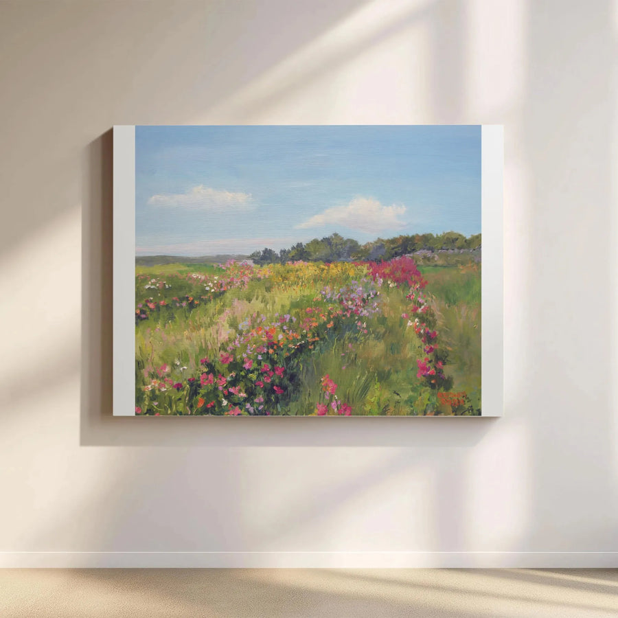 Wildflower Meadow Canvas Wall Art | Impressionist Landscape Painting | Premium Gallery Wrapped Print | Cottagecore Home Decor Gift
