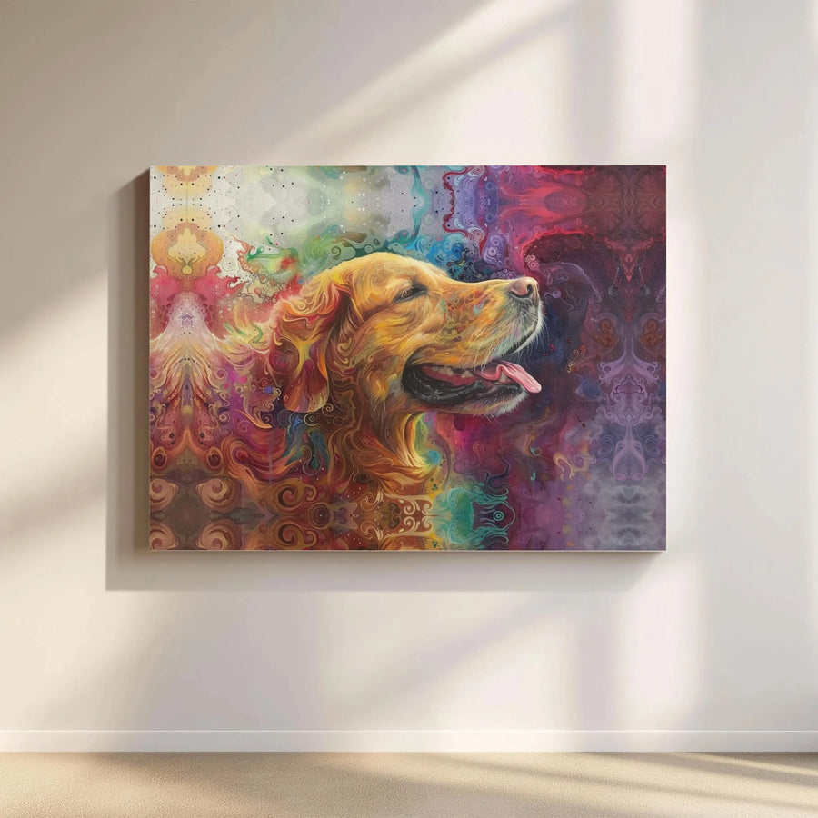 Golden Retriever Canvas Art | Psychedelic Abstract Pet Portrait | Premium Gallery-Wrapped Print | Colorful Dog Lover Gift Home Decor