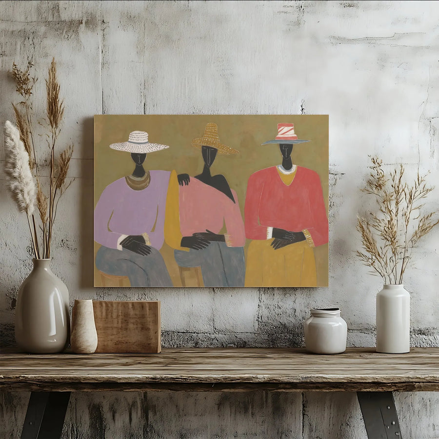 Abstract Women Wall Art | Colorful Hat Trio Oil Painting Style | Premium 1.25-inch Gallery Wrap Canvas | Modern Home Decor Gift