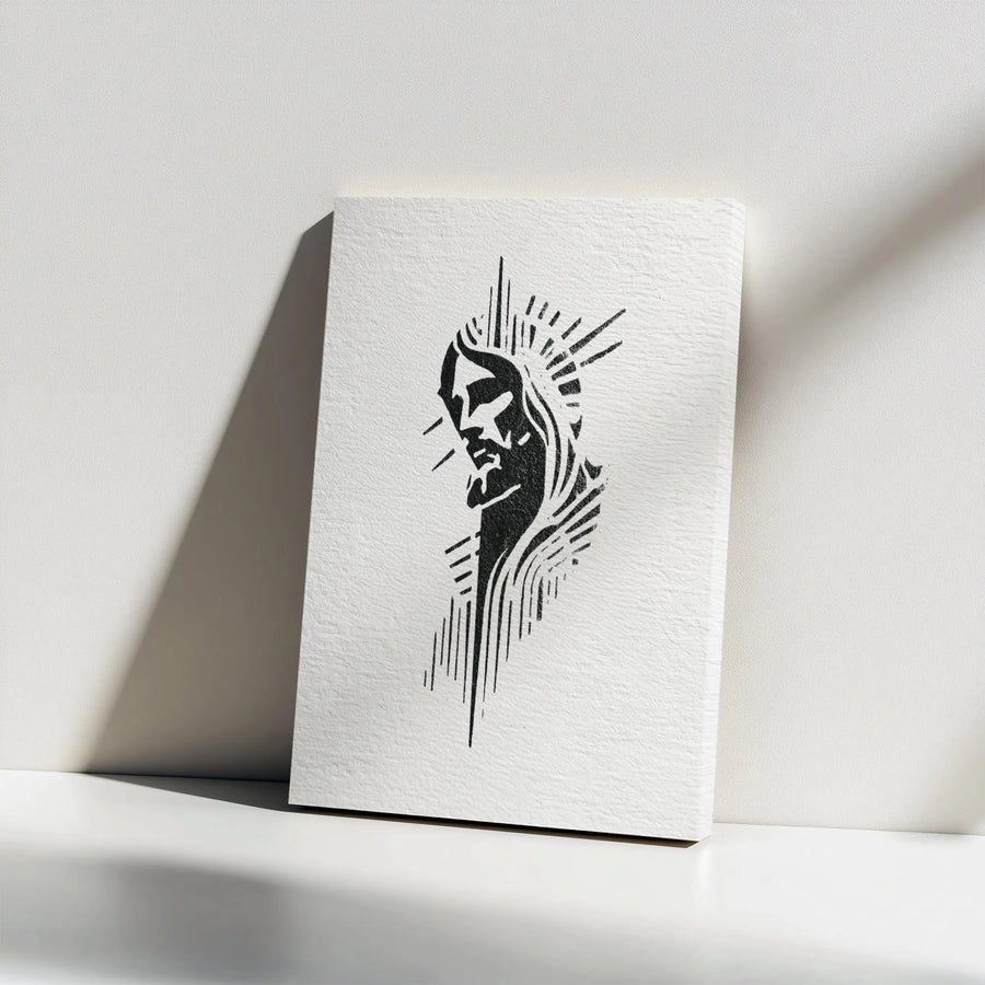 Jesus Christ Canvas Wall Art | Minimalist Black and White Portrait | Premium 1.25" Gallery Wrapped Canvas | Spiritual Home Decor Gift for Believers