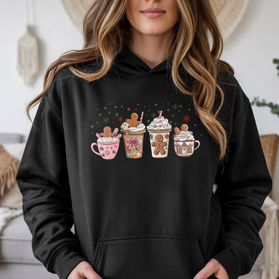 Christmas Coffee Hoodie | Gingerbread Latte Graphic Print | Premium Cotton-Blend | Cozy Holiday Gift for Women and Men