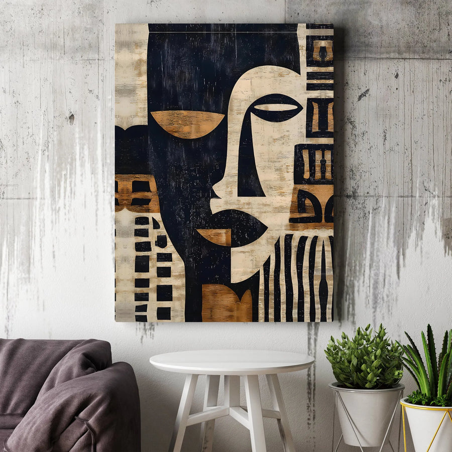 Abstract Face Canvas Wall Art | Modern Cubist Inspired Portrait | Premium Gallery Wrapped Canvas | Collector's Living Room & Office Decor