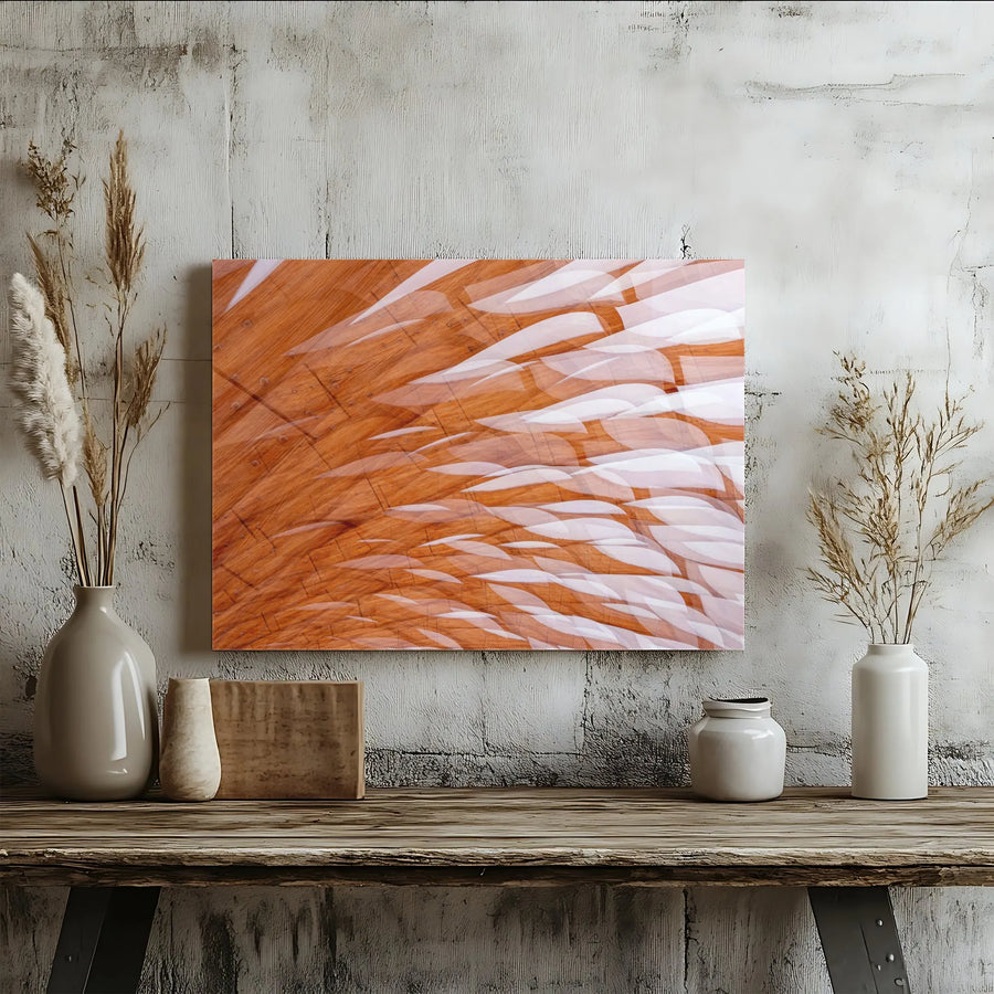 Abstract Wood Grain Wave Horizontal Canvas | Translucent Leaf Overlay Design | Premium 1.25" Gallery Wrap | Elegant Living Room Wall Art Accent Decor