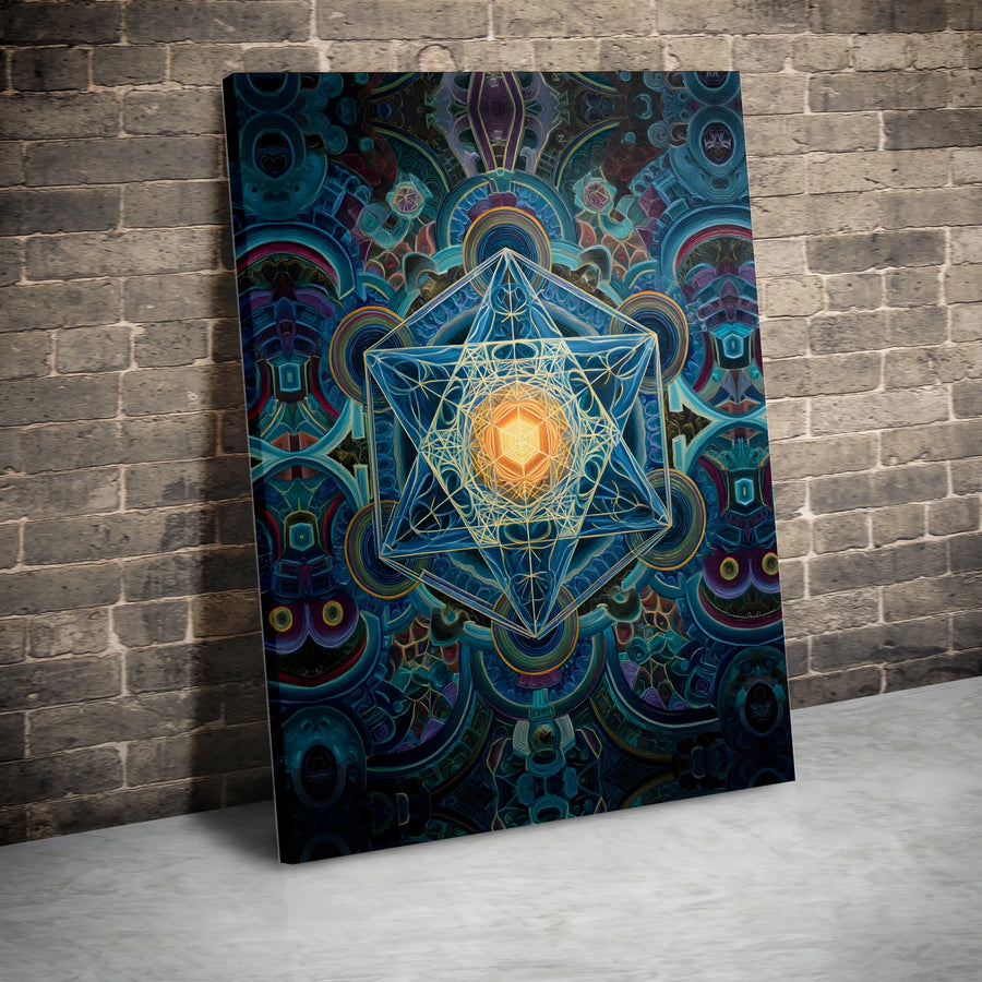 Sacred Geometry Canvas Wall Art | Psychedelic Merkaba Star Mandala | Premium Gallery Wrapped Print | Spiritual Decor Gift for Meditation Room