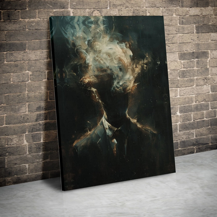 Surreal Smoking Man Canvas Wall Art | Dark Abstract Silhouette Portrait | Gallery Quality 1.25 Inch Wrap | Modern Office Decor Gift