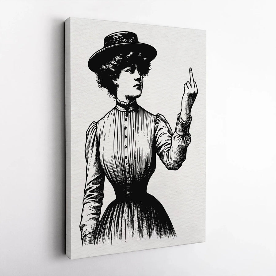 Victorian Woman Wall Art | Edgy Middle Finger Vintage Portrait | Premium Gallery-Wrapped Canvas | Sarcastic Home Decor Gift