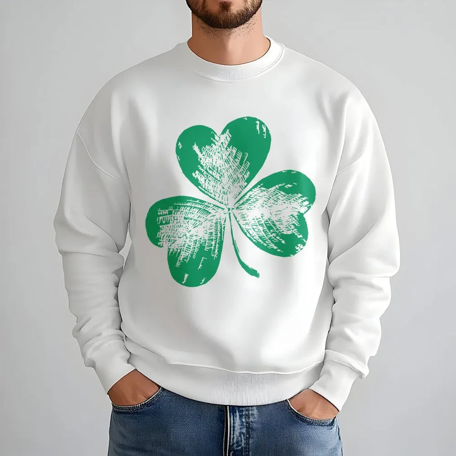 St Patricks Day Shamrock Sweatshirt | Hand-Drawn Clover Graphic Print | Premium Soft Cotton Blend | Unisex Irish Gift for Holiday Celebrations