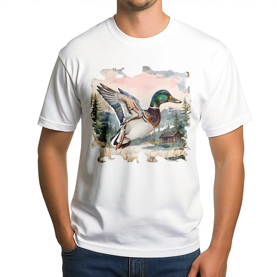 Mallard Duck T-Shirt | Watercolor Nature Forest Art | Premium Soft Cotton Tee | Gift for Hunter Birdwatcher Outdoors Lover